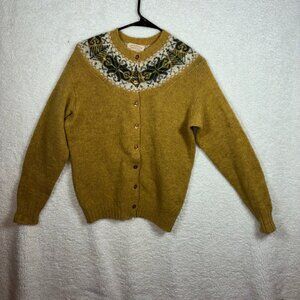 Vintage Shetland Wool Cardigan Sweater Scotland Cairngorm Fair Isle Knit S Handm